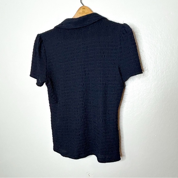 Philosophy Womens‎ Textured Short Sleeve Button Front Shirt Navy Blue Medium M - Picture 8 of 8